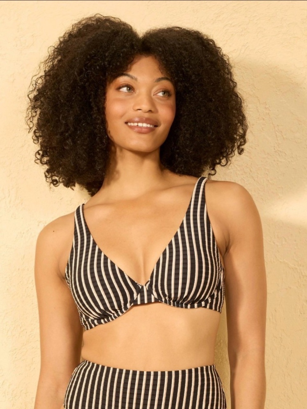 Women’s Striped Ribbed Demi Underwire Bikini Top Shade & Shore Multi 34B NWT